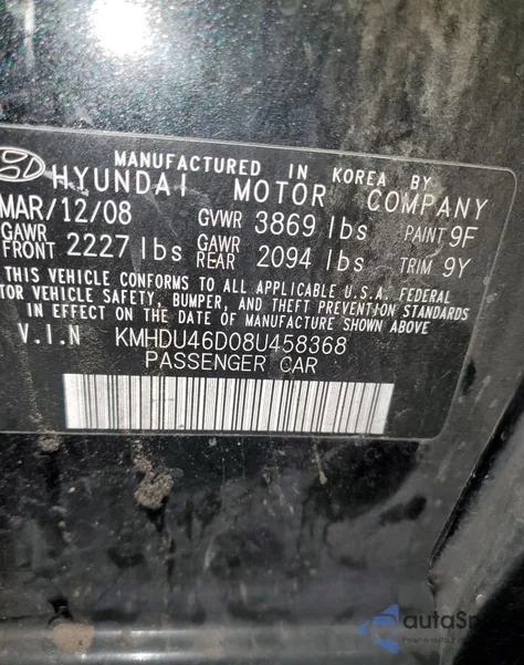 2008 Hyundai Elantra Gls z USA, uszkodzony, nr VIN KMHDU46D08U458368